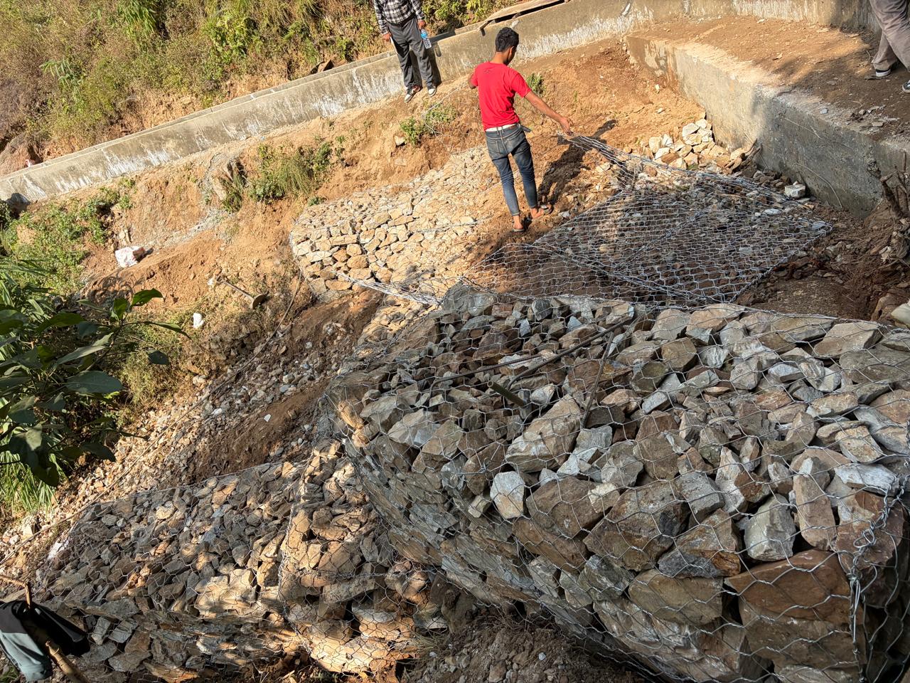 Gabion protection works on the hillside