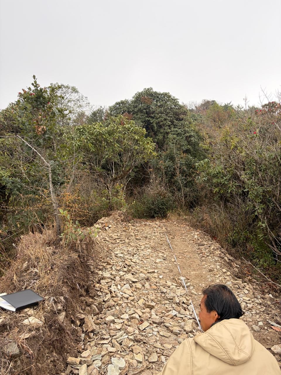 Rock soling along an undeveloped trail section